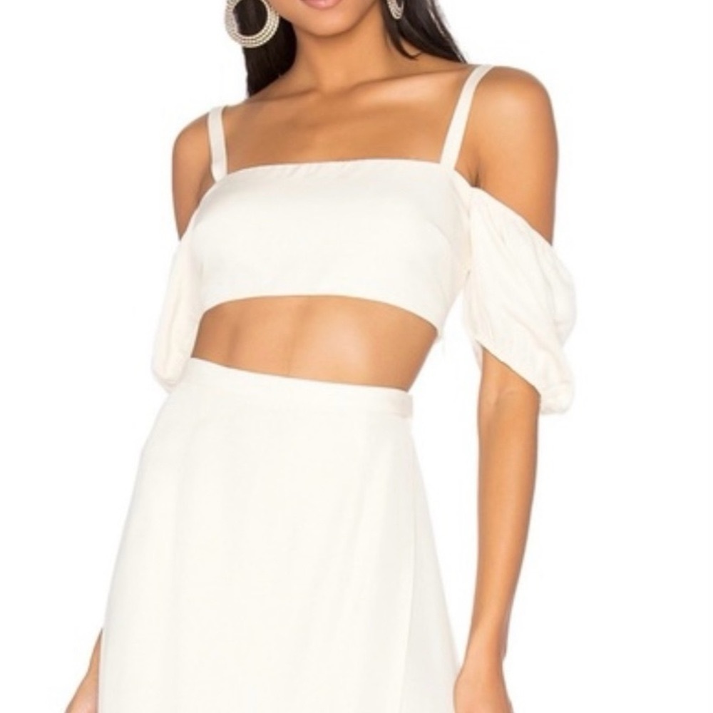 LPA x Revolve Sz XS Cream Cropped Off The Shoulder Milkmaid Sexy Top Linen Blend